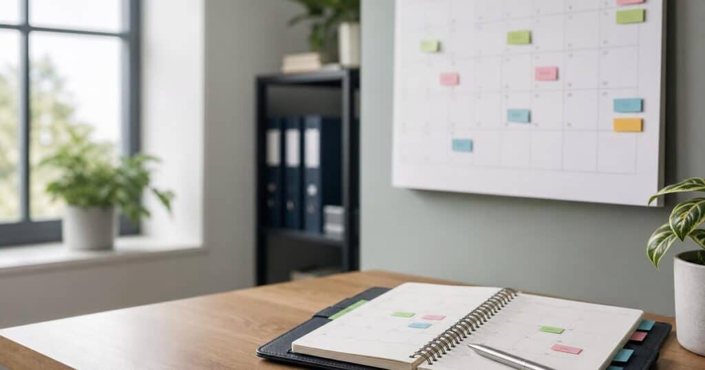 Wall calendar and desk planner marked with Irish tax deadlines